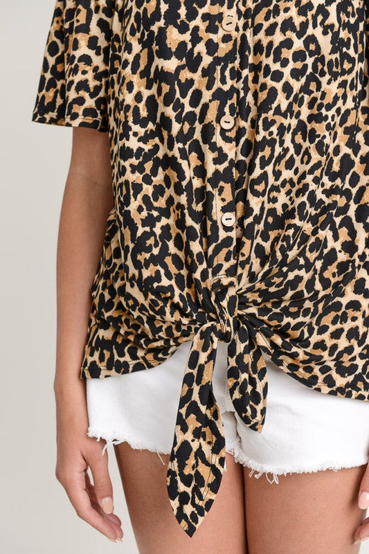 Leopard Off Shoulder Tie Front