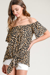 Leopard Off Shoulder Tie Front