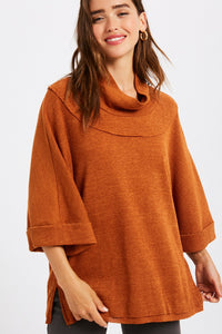 RIBBED MOCK NECK MID SLEEVE TOP