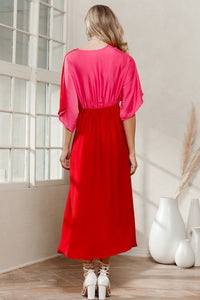 Satin Color Blocked Maxi Dress