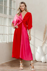 Satin Color Blocked Maxi Dress