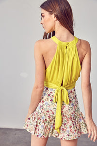 Overlap Pleated Back Tie Top