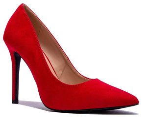 Ruby Red Faux Suede Pumps