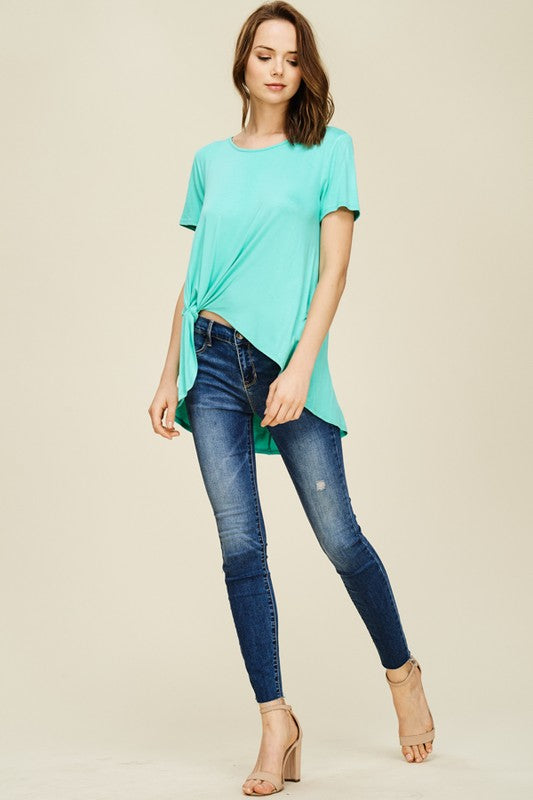 Aqua Front Tie Tee