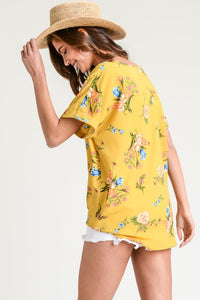 Mustard Floral Tie Front Top