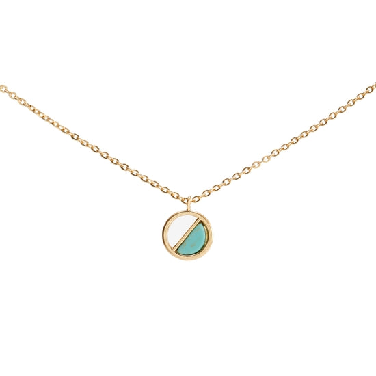 Gold Turquoise Sun and Moon Charm Necklace