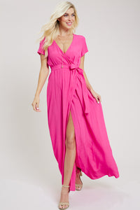 Hot Pink Wrap Maxi Dress