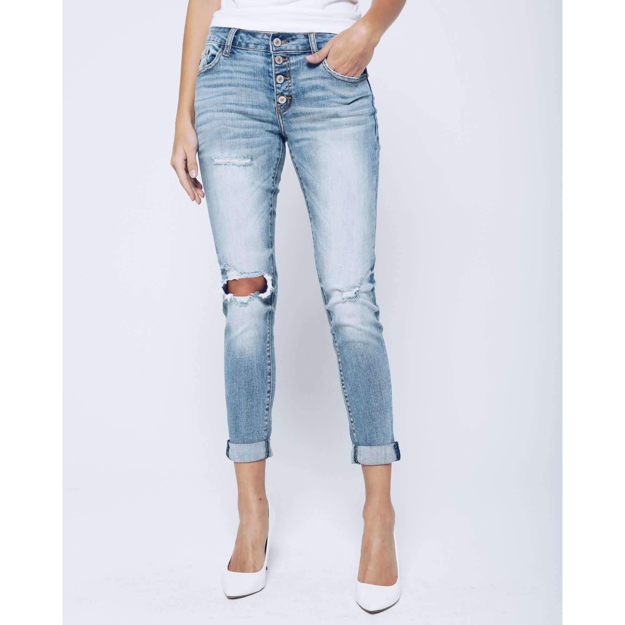 Distressed Faded Girlfriend Jeans