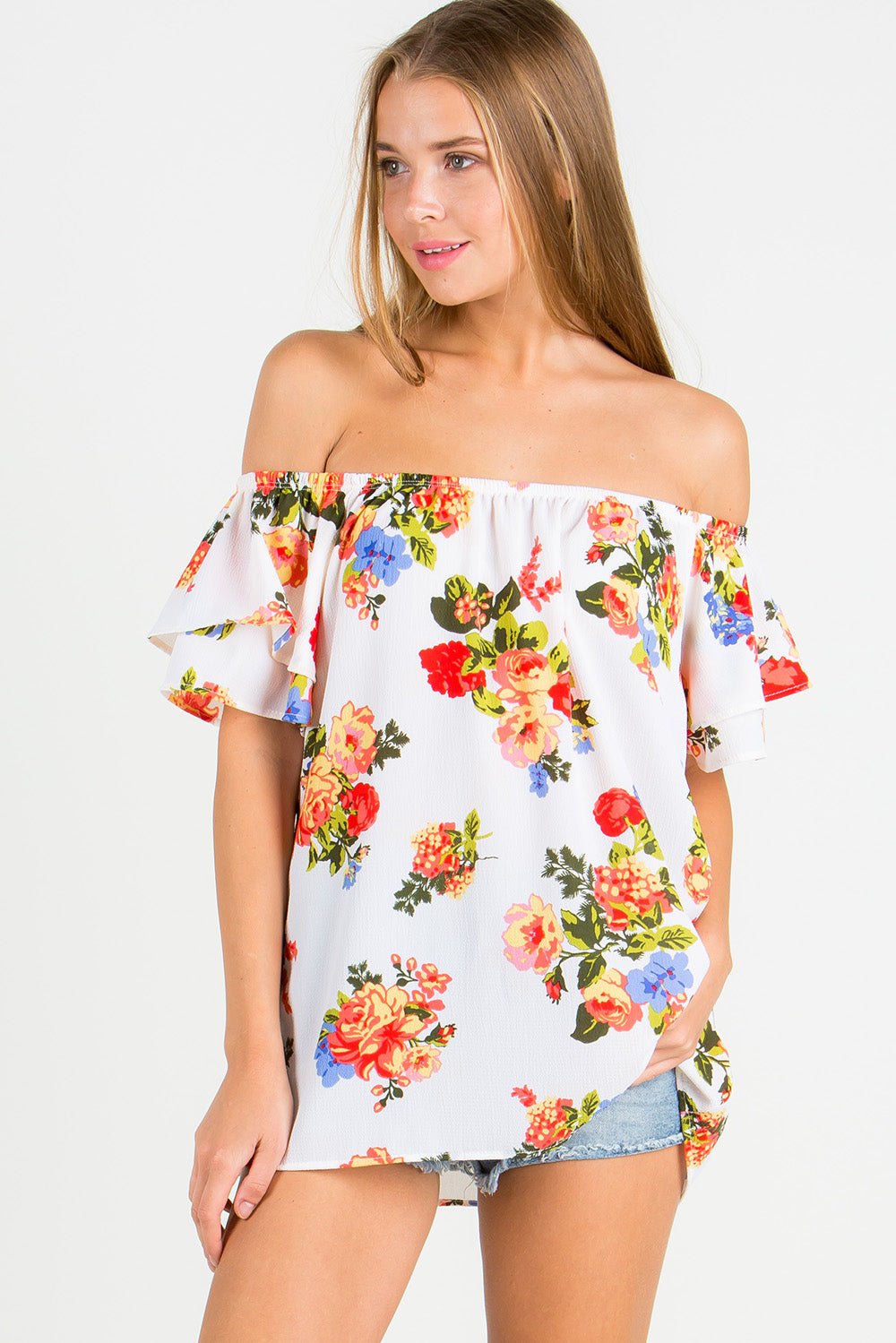 Floral Off Shoulder Ruffle Sleeve Top