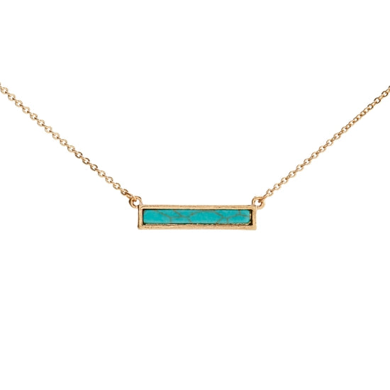 Gold Turquoise Bar Charm Necklace
