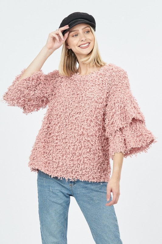 Ruffle Sleeve Knit Sweater Top