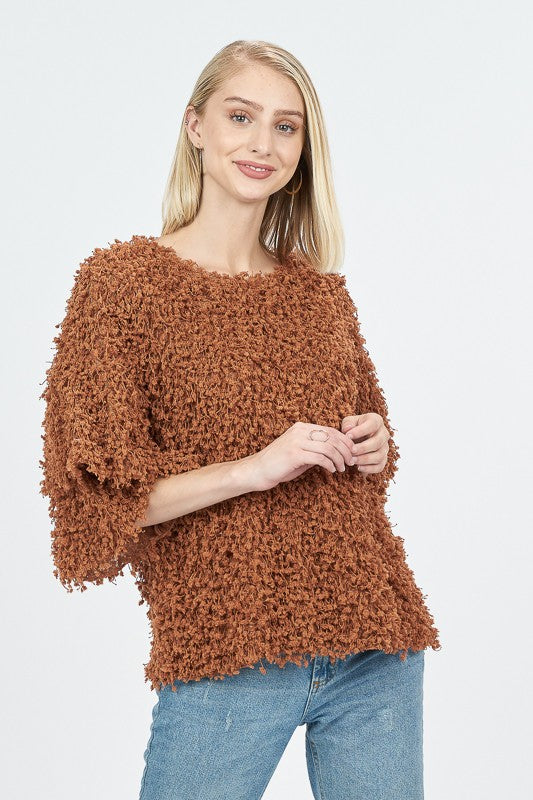 Ruffle Sleeve Knit Sweater Top