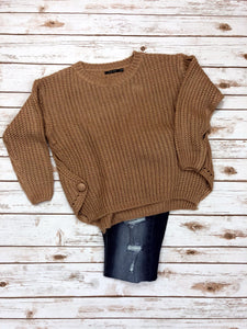 Cable Knit Sweater with Side Button Detail