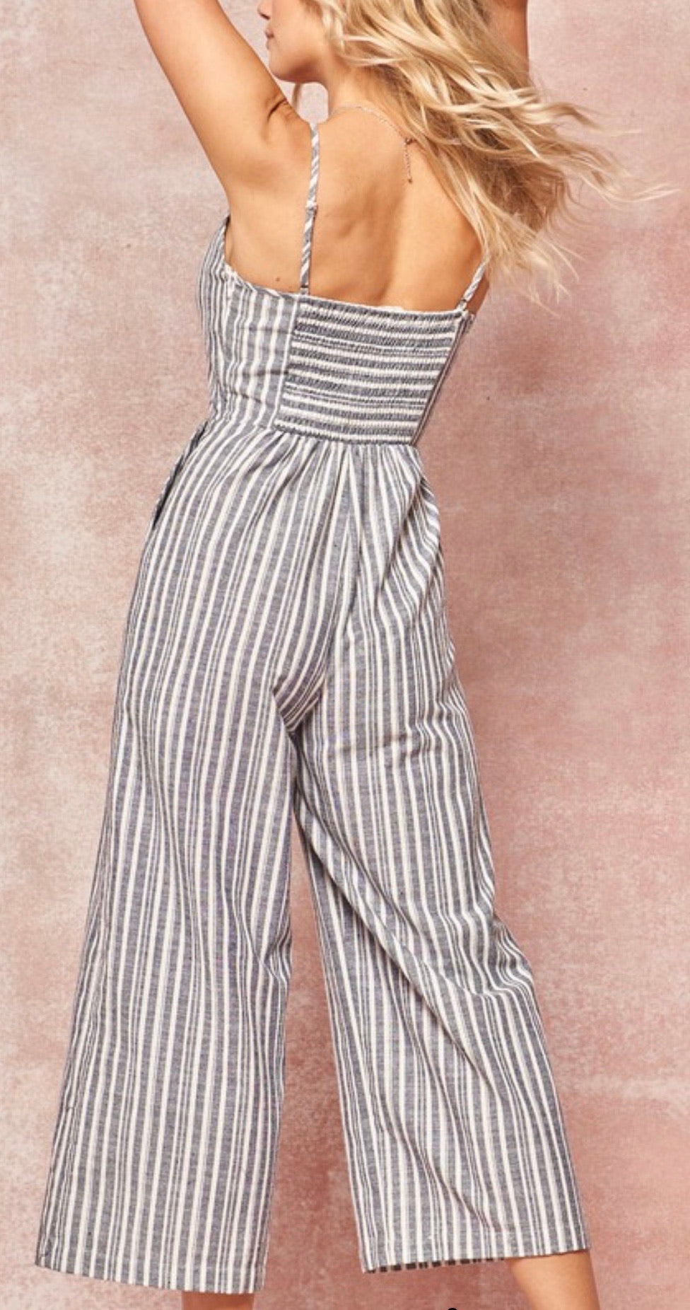 Navy Striped Chambray Jumpsuit