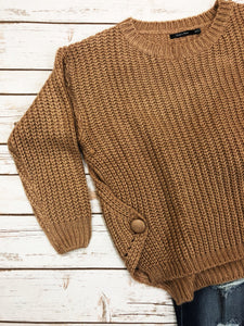 Cable Knit Sweater with Side Button Detail