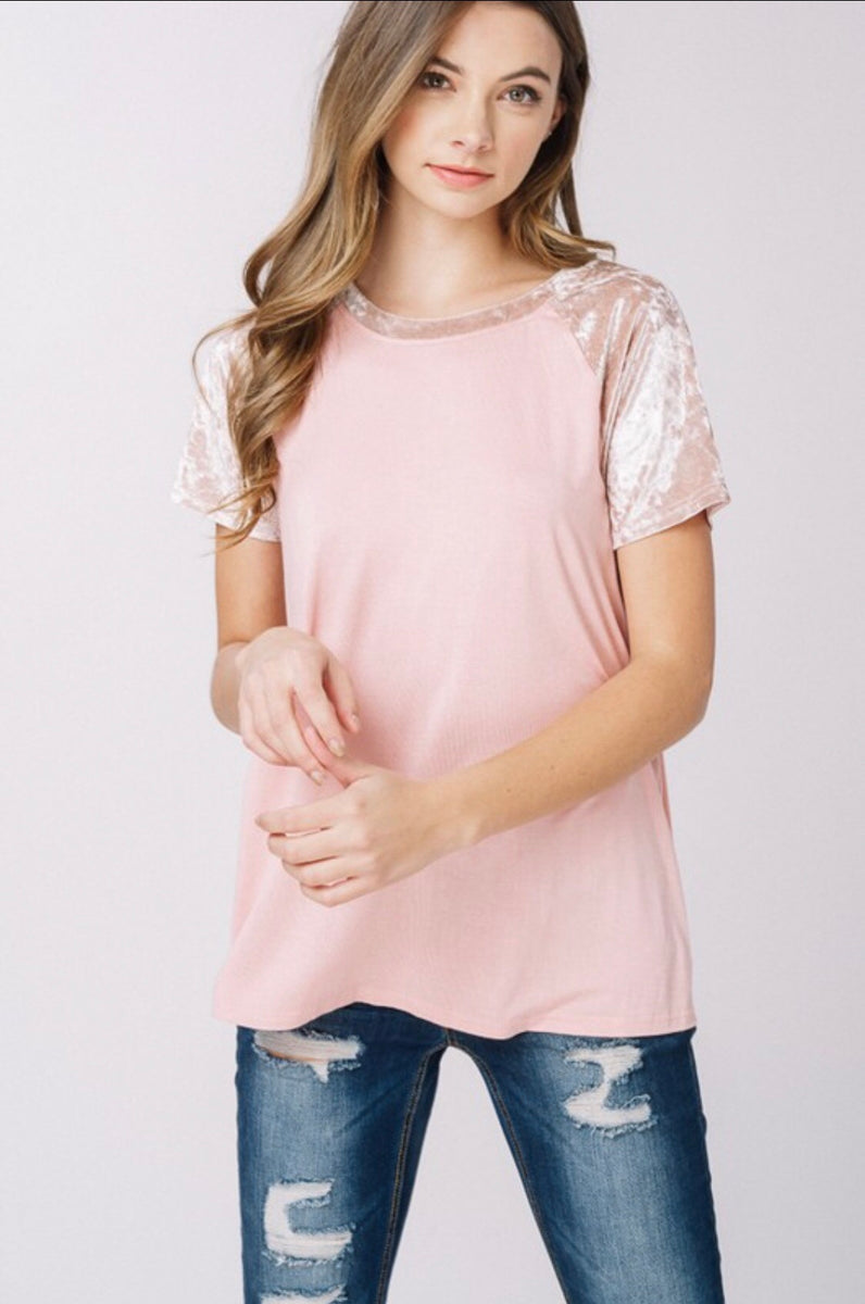 Pink Velvet Short Sleeve Raglan – Chic Stitch