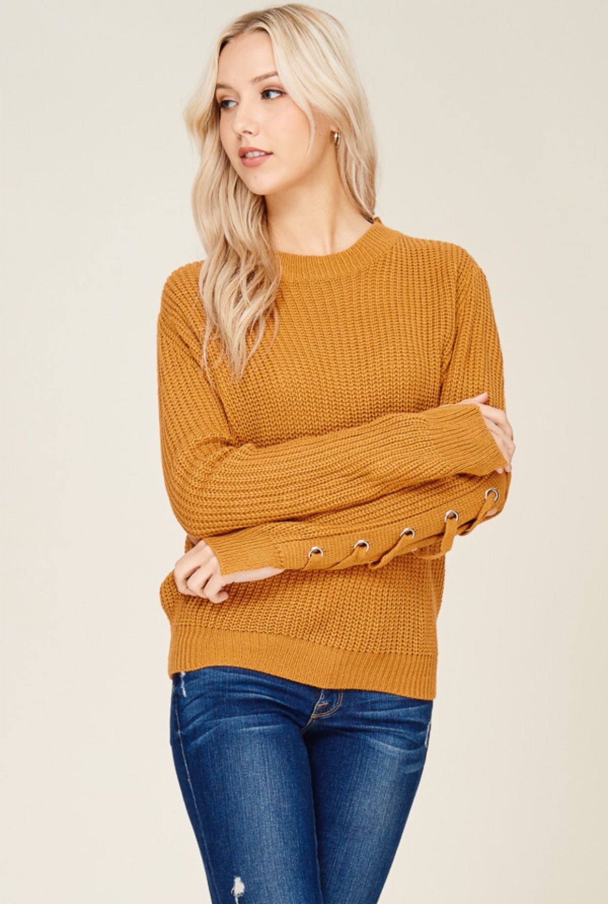 Turmeric Lace Up Sweater