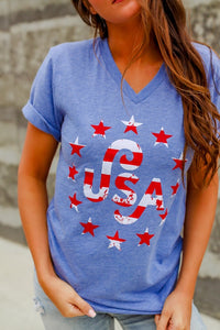 USA Stars Vneck Tee