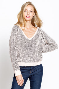 Tweed texture v neck sweater