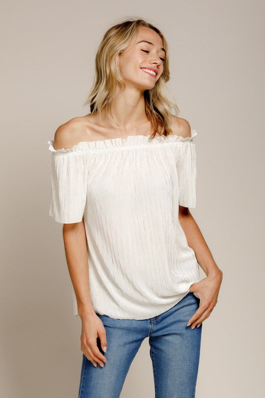 Pleated Satin Off Shoulder Top