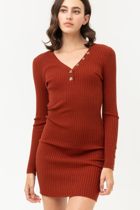 Fitted Ribbed Long Sleeve Dreess