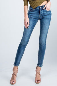 Mid rise skinny with button fly