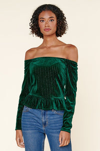 Velvet Off the Shoulder Peplum Top