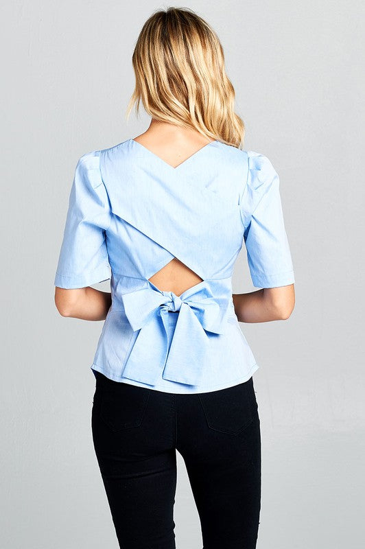 Chernobyl Puff Sleeve Open Back Tie Detail Top